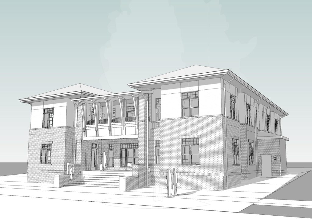 Architecture rendering of the northeast view of St. Hall Residence Hall